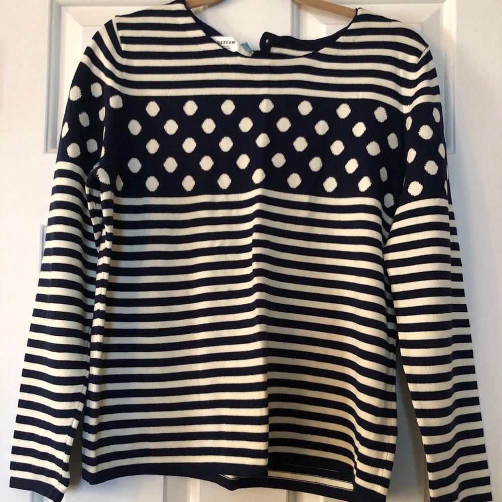 NWT Anthropologie Navy Blue & Cream Polka Dot and Striped Sweater